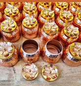 IndiaGiftHub Gold Plated Hammered Dry Fruit Bowl 4 inch with Lid (Pot Shape), Return Gifts for Baby Shower, Serving Bowls/Jars for parties